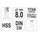 YATO Burghiu elicoidal 8,0 x 117/75 mm HSS-TiN