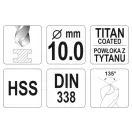 YATO Burghie elicoidală 10,0 x 133/87 mm HSS-TiN