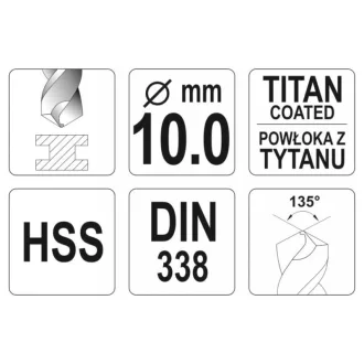 YATO Burghie elicoidală 10,0 x 133/87 mm HSS-TiN