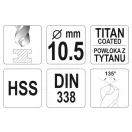 YATO Burghiu elicoidal 10,5 x 133/87 mm HSS-TiN