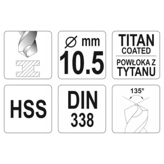 YATO Burghiu elicoidal 10,5 x 133/87 mm HSS-TiN