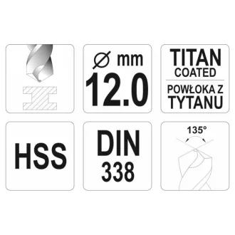 YATO Burghiu elicoidal 12,0 x 151/101 mm HSS-TiN