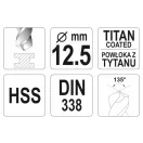 YATO Burghiu în spirală 12,5 x 151/101 mm HSS-TiN