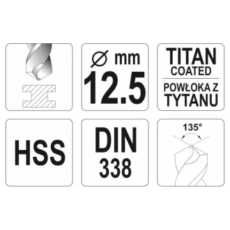 YATO Burghiu în spirală 12,5 x 151/101 mm HSS-TiN