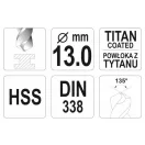YATO Burghiu elicoidal 13,0 x 151/101 mm HSS-TiN