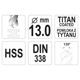 YATO Burghiu elicoidal 13,0 x 151/101 mm HSS-TiN