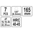 YATO Set de burghie pentru lemn, 7 piese, cu prindere tip bit (16-18-20-22-25 mm), 165 mm