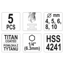 YATO Set burghie elicoidale cu prindere bit 5 piese HSS Ti