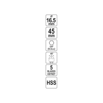   YATO Scufundare conică pentru metal HSS cu prindere de 16,5 mm