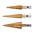 Set de burghie YATO Step din 3 piese nitrură de titan HSS