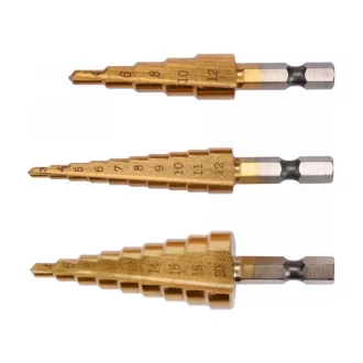 Set de burghie YATO Step din 3 piese nitrură de titan HSS