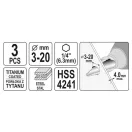 Set de burghie YATO Step din 3 piese nitrură de titan HSS