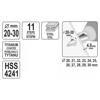 YATO Burghiu pas 20-30 mm 11 trepte HSS nitrura de titan