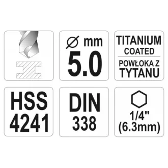 YATO Burghiu elicoidal 5,0 x 106/52 mm HSS-TiN cu prindere