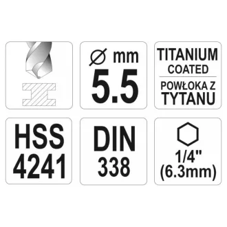   Burghiu elicoidal YATO 5,5 x 113/57 mm HSS-TiN cu prindere pe biți