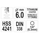 YATO Burghiu elicoidal 6,0 x 113/57 mm HSS-TiN cu prindere bit