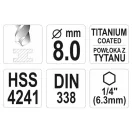 YATO Burghiu elicoidal 8,0 x 117/75 mm HSS-TiN cu bit