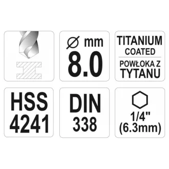 YATO Burghiu elicoidal 8,0 x 117/75 mm HSS-TiN cu bit