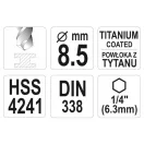 YATO Burghiu elicoidal 8,5 x 117/75 mm HSS-TiN cu prindere pe biți