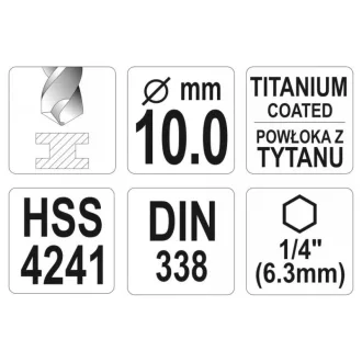  Burghiu elicoidal YATO 10,0 x 133/87 mm HSS-TiN cu prindere de bit