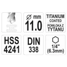 YATO Burghiu cu spirala 11,0 x 142/94 mm HSS-TiN cu prindere de bit