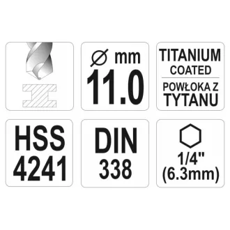   YATO Burghiu cu spirala 11,0 x 142/94 mm HSS-TiN cu prindere de bit