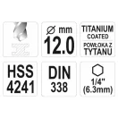 YATO Burghiu elicoidal 12,0 x 151/101 mm cu prindere HSS-TiN