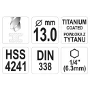 YATO Burghie elicoidale 13,0 x 151/101 mm, cu cap HSS-TiN