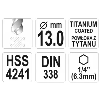YATO Burghie elicoidale 13,0 x 151/101 mm, cu cap HSS-TiN