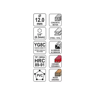 YATO Burghiu universal 12,0 x 120/70 mm cu prindere de bit.