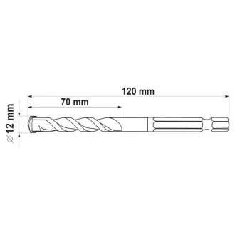 YATO Burghiu universal 12,0 x 120/70 mm cu prindere de bit.