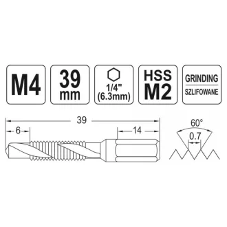   YATO Șurubelniță combinată pentru găurire și filetare M4 cu prindere bit