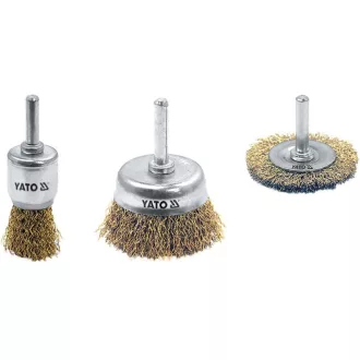   YATO Set de peri cu ax, perie circulară, perie în formă de cupă, 3 piese, alamă