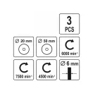 YATO Set de peri cu ax, perie circulară, perie în formă de cupă, 3 piese, alamă