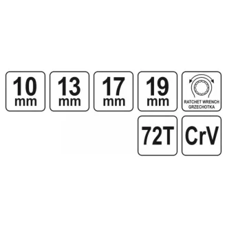 Cheie cu clichet YATO 10-13 mm x 17-19 mm / 200 mm 72T CrV