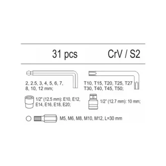 Set chei hexagonale YATO 31 piese (inserție sertar)