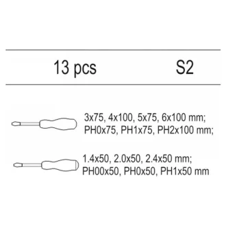 Set de șurubelnițe YATO 13 piese S2 (inserție sertar)