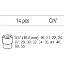 YATO Set chei tubulare 14 bucăți 3/4" 19-55 mm CrV (inserție sertar)