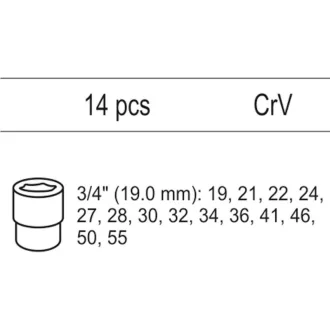   YATO Set chei tubulare 14 bucăți 3/4" 19-55 mm CrV (inserție sertar)