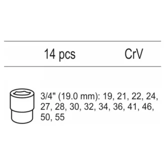   YATO Set chei tubulare 14 bucăți 3/4" 19-55 mm CrV (inserție sertar)