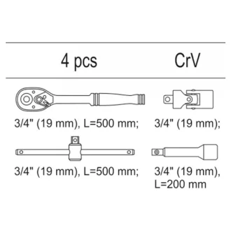   Set arbore de transmisie cu clichet YATO și arbore prelungitor (inserție sertar)