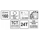 YATO Disc de tăiere pentru lemn 160 x 20 x 1,5 mm / 24T