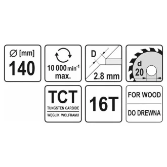YATO Disc de tăiere pentru lemn 140 x 20 x 2,0 mm / 16T