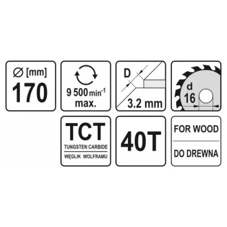 YATO Disc de tăiere pentru lemn 170 x 16 x 2,2 mm / 40T