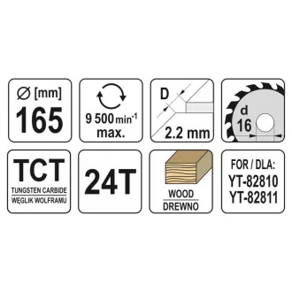 YATO Disc de tăiere pentru lemn 165 x 16 x 1,5 mm / 24T