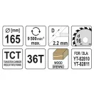 YATO Disc de tăiat pentru lemn 165 x 16 x 1,5 mm / 36T