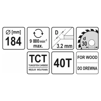 Disc de taiere pentru lemn YATO 184 x 30 x 2,2 mm / 40T
