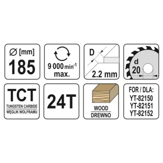 YATO Disc de tăiere pentru lemn 185 x 20 x 1,5 mm / 24T