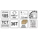 YATO Disc de tăiere pentru lemn 185 x 20 x 1,5 mm / 36T