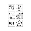 Disc de tăiere pentru PVC YATO 185 x 20 x 1,5 mm / 60T